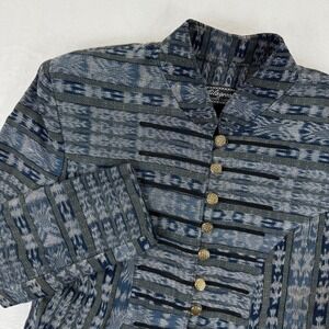 Milagros Hand Loomed Clothing Jacket Blue Geometric Pattern Mandarin Collar L‎